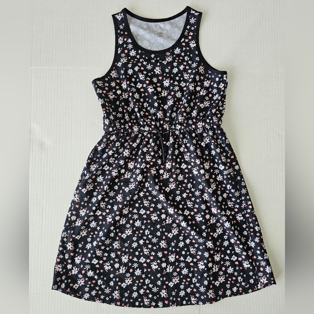 Justice Girls Lightweight Black Floral Print Dress Or Swim Cover Up L (12/14)